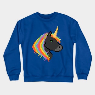 Pixel Black Unicorn with Rainbow Mane Crewneck Sweatshirt